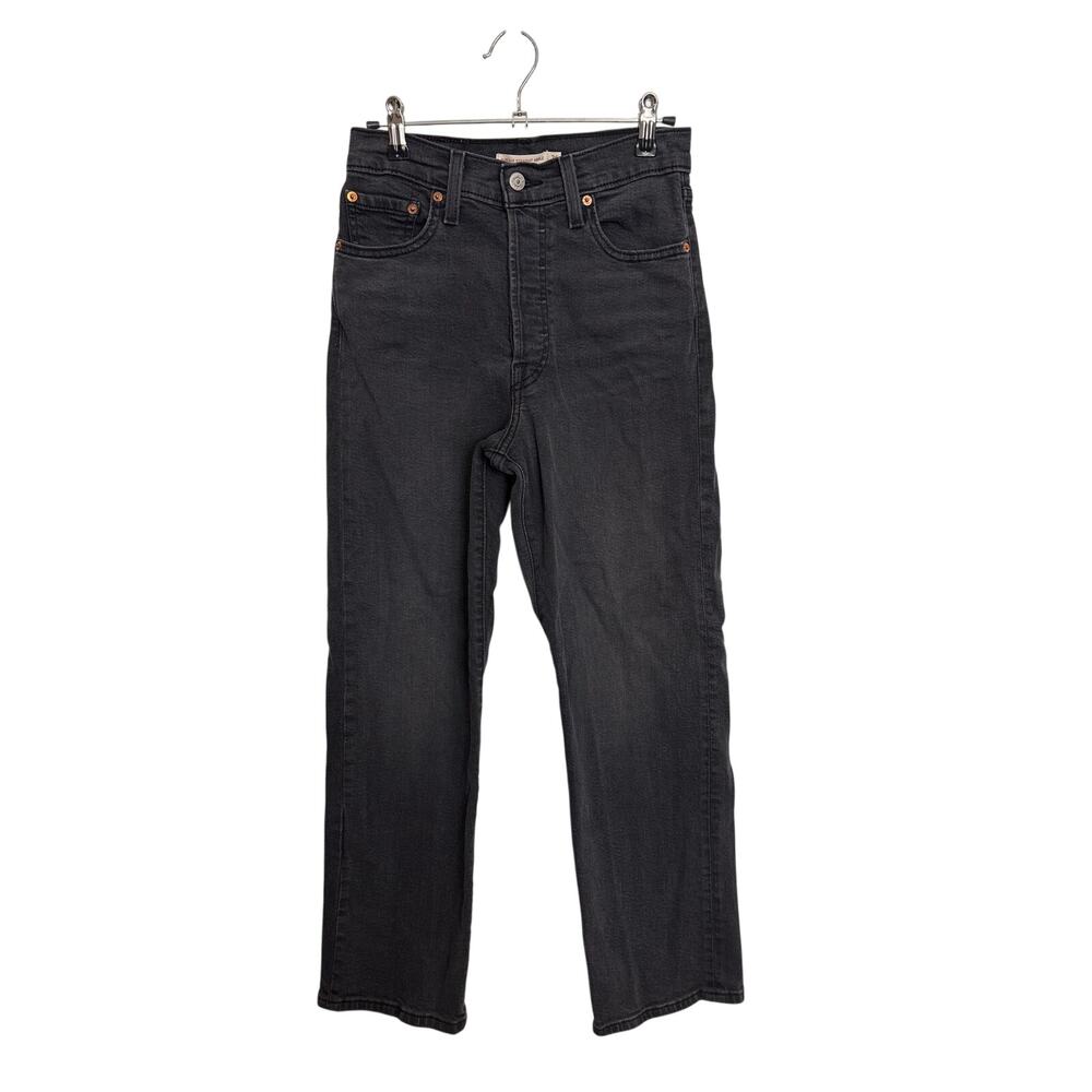 Levi's Ribcage Jeans Womens 26 Straight Ankle Washed Black Ultra High Rise